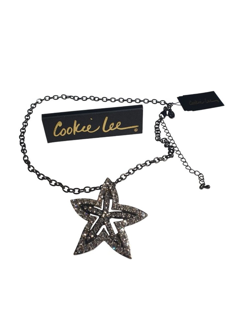 Cookie Lee Black Chain Necklace Starfish Clear Rhinestone Pendant New Bling Gift